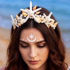 Catery Mermaid Crown Seashell Headband Starfish 1 Count Pack of 1 , white