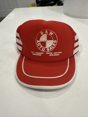 Vintage BMW B&W Auto Sales Snap back Red And White Hat