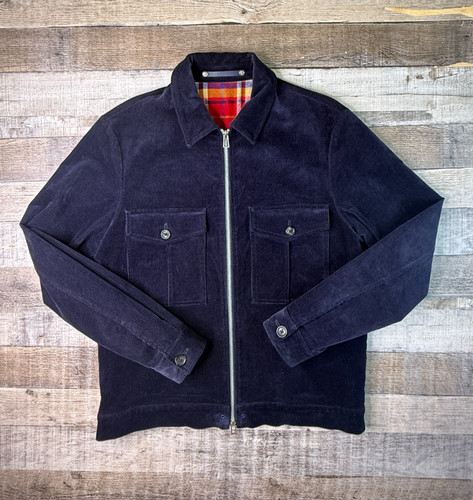 Paul Smith Corduroy Shirt Jacket Mens M Full Zip Flannel Lined Field Coat Blue