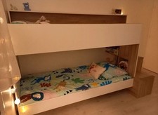 Lit superposé enfant Gami avec matelas Bultex 90x200 et rangements intégrés