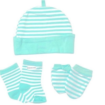 New Oeka-Tex 3-piece Baby Infant Hat, Mittens & Socks Green Stripe 0-3 months