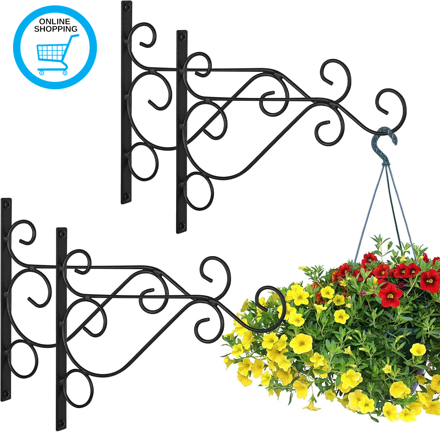 4 Pcs Hanging Basket Brackets, 25 X 20 Cm Iron Plant Hanger Wall Hooks, Plant Ha