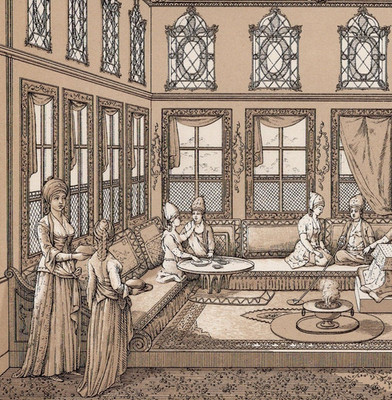 OTTOMAN HAREM INTERIOR   Women in Turkish Salon   1876 Antique Engraving