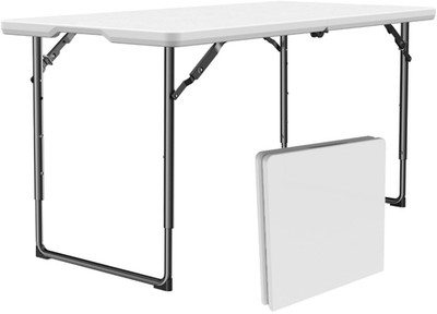 Mesa Plegable 4 ft Altura Ajustable Plástico Resistente Interior Exterior Blanca