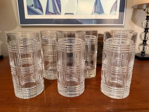 SET OF 12 RALPH LAUREN "GLEN PLAID" CRYSTAL HIGHBALL GLASSES NO RESERVE