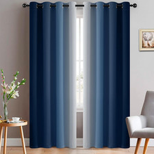 Blue and Greyish White Ombre Curtains, Room Darkening Gradient Color Curtains fo