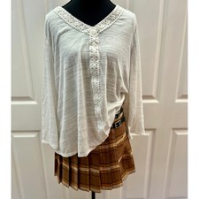 Dark Academia Pleated Plaid Mini Skirt Medium Brown Orange Buckle Kilt