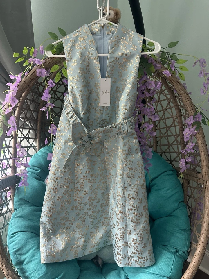 Vestido de cóctel Lilly Pulitzer hilo aguamarina e dorado talla 6 - Nuevo con etiquetas Foto 2 de 4