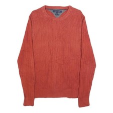 TOMMY HILFIGER Mens Red Patterned Cotton Jumper Crew Neck Basic Knit M Casual