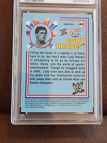 2008 CODY RHODES PSA 9 Topps Chrome WWE #40 Heritage Refractor POP 2 NXT WWF AEW - Picture 8 of 9