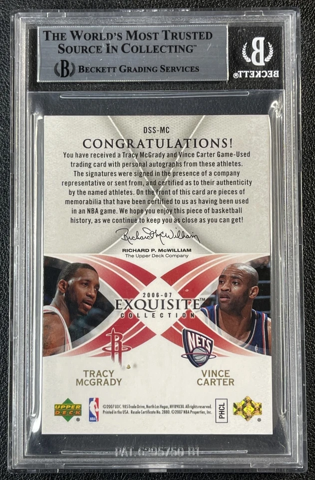 TRACY MCGRADY VINCE CARTER BGS 2006-07 EXQUISITE SCRIPTED SWATCHES PATCH AUTO /5 - Image 2 of 2