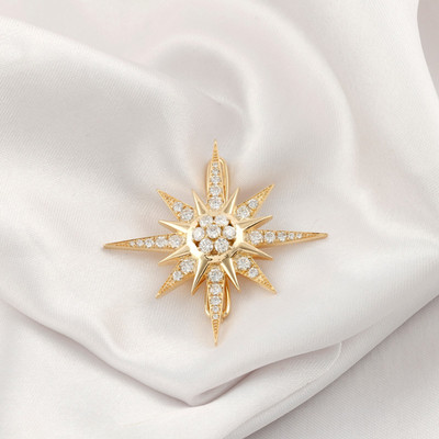 Spectrum 1,51 ct Natural Diamant Starbrust Anhänger Brosche 14k Gelbgold