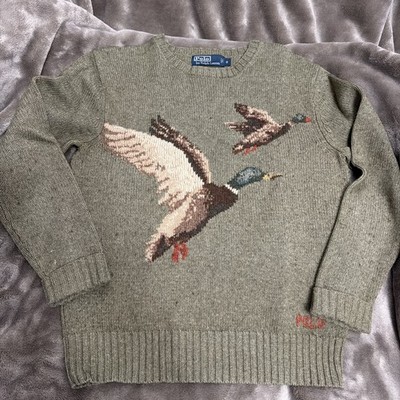 Vtg Polo Ralph Lauren Mallard Knit Sweater Duck Country Bear Sportsmen Sport S