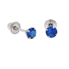 Baby Earrings Blue Cz Solid 14k Gold Screw Protective Backs 3mm 