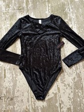 NWT No Boundaries Solid Black Long Sleeve Leotard Adult Ladies Juniors Small NEW