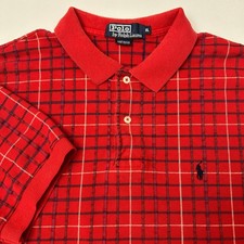 Polo Ralph Lauren Mens XL Red Plaid Short Sleeve Polo Shirt Vintage Made in USA