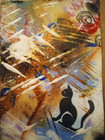 ACEO Mixed Media Abstract Art Painting Original Solo Black Cat Cherish Is The — photo 2