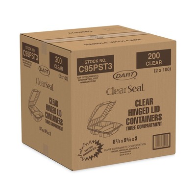 Dart C95PST3 9.4'' x 8.9'' x 3'' 3-Comp Hinged-Lid Containers (200/CT) New