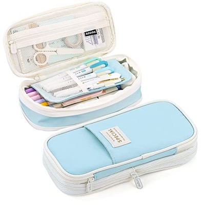  Expandable Pencil case with compartments, Large Capacity Pencil Cases Blue