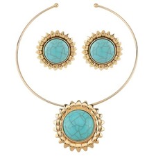 Boho Red Turquoise Flower Jewelry Set for Women Bohemian Round Stone Gold Blue