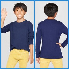 Large 10 12 - Boys Long Sleeve T-Shirt - Cat Jack - Navy Blue