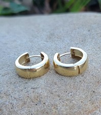 14k Solid Yellow Gold Huggie Hoop Stud Earrings 16.7mm Signed Turkey Made 3.1gr