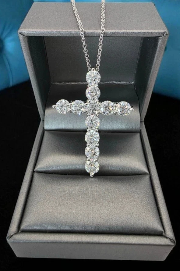 Lab Grown Diamond Cross Unisex Pendant Necklace 18" Inch 8 Ct 14k White Gold - Image 2 of 4