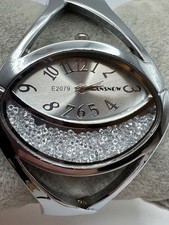 Ladies Cansnow Fashion Crystal Dial Silver Tone Cuff Bracelet Watch New Battery