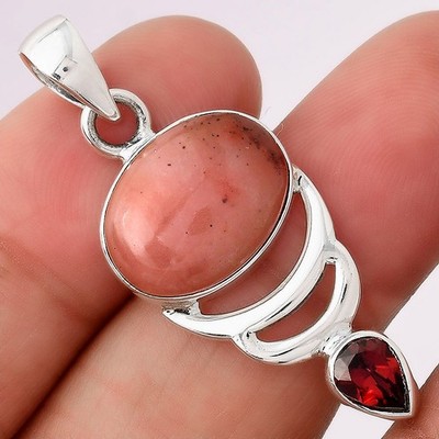 Natürlicher Guave Quarz und Granat 925 Sterlingsilber Anhänger Herbst Geschenk SDP154143