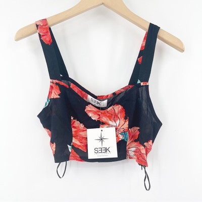 LF SEEK THE LABEL Medium Tropical Floral Beach Crop Tank Top Australia NWT MED