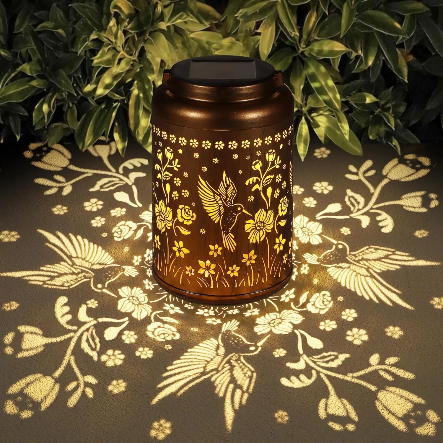 Solar Hummingbird Lantern Outdoor Waterproof Metal Hanging Garden Light Decor