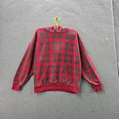 Levi's Men Hoodie S Red Tartan Plaid Fleece Pullover