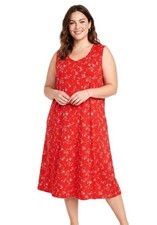Easy Essentials VTG Cotton Rich Sun Patio Dress Sleeveless Red Floral Women's 3X