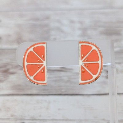 Vintage Clip On Earrings Fruit 1'' Orange Slice Retro Stud Converted