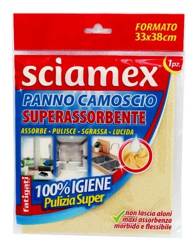 Panno Sciamex Camoscio 33x38cm Super Assorbente Lavabile per Pulizia Vetri - Foto 1 di 1