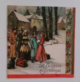 Vtg Christmas Card 5 Fashionable Folks with Satchels Visit Scotty Dog 1930's