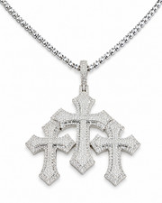 3.00Ct Lab Cubic Zirconia mens Cross Pendant Necklaces 14K White Gold Plated