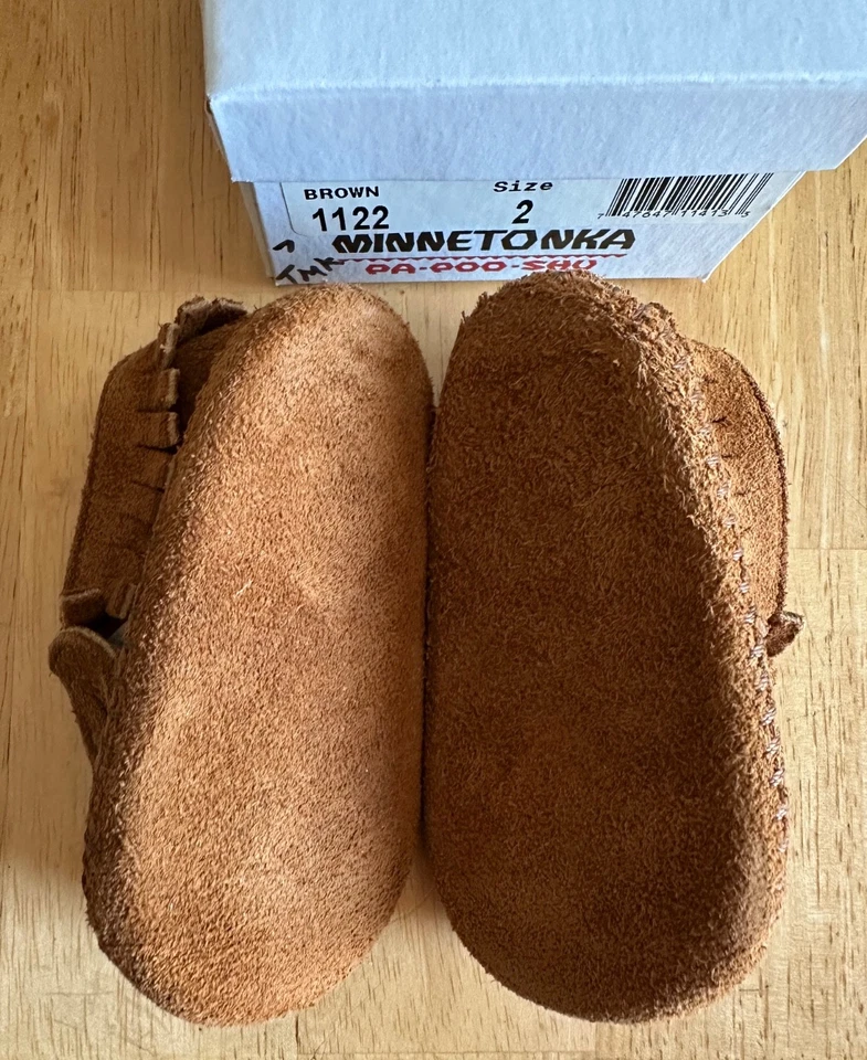 Minnetonka Infants sz 2 Moccasins Brown w fringe/ box Pre-Owned VG Pa-Poo-Shu - Image 4 of 4