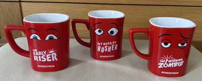 3 Nescafe CheekyMug Becher Morning Rusher Frühaufsteher Morgen Zombie Quadrat Rot