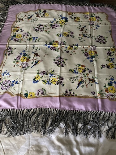 Bufanda cuadrada de seda floral de porcelana Tory Burch con flecos - Imagen 5 de 7