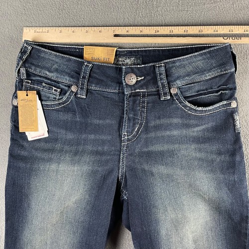 Silver Jeans Suki Mid Bermuda Blue Jean Denim Shorts Womens 29x11 Distressed NWT - Picture 9 of 12