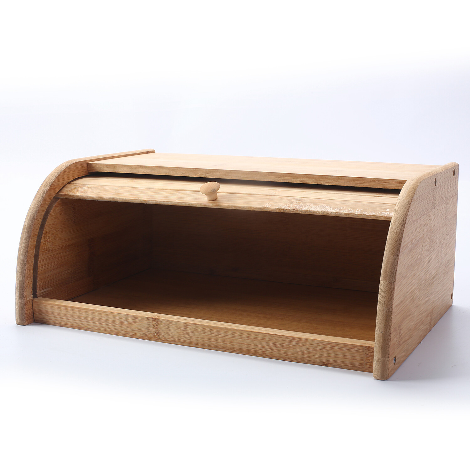 Wooden Bread Bin Roll Top Bamboo Counter Rack Food Storage Box Loaf