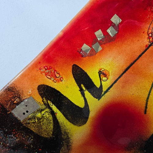 Jasmin Kunstglas Benjamin Chang 15" Abstrakte verschmolzene Kunst Glasplatte mit Metall Std - Bild 3 von 24