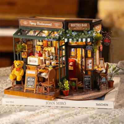 ROBOTIME Puppenhaus Miniatur Möbel mit LED Lichter DIY Tipsy Restaurant 1:24
