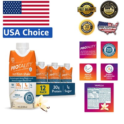 Muscle Health Vanilla Shake - 12 Bottles, 30g Protein | 1g Sugar for Dieters