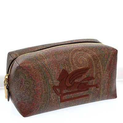 AUTH ETRO Paisley Cosmetic Pouch Clutch Bag PVC Leather Bordeaux Red H2663TR706