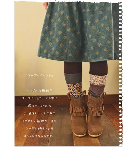 Sen Nv Japanese Leggings Autumn And Winter Knitted Fragmented Flowers Warm - Picture 6 of 6