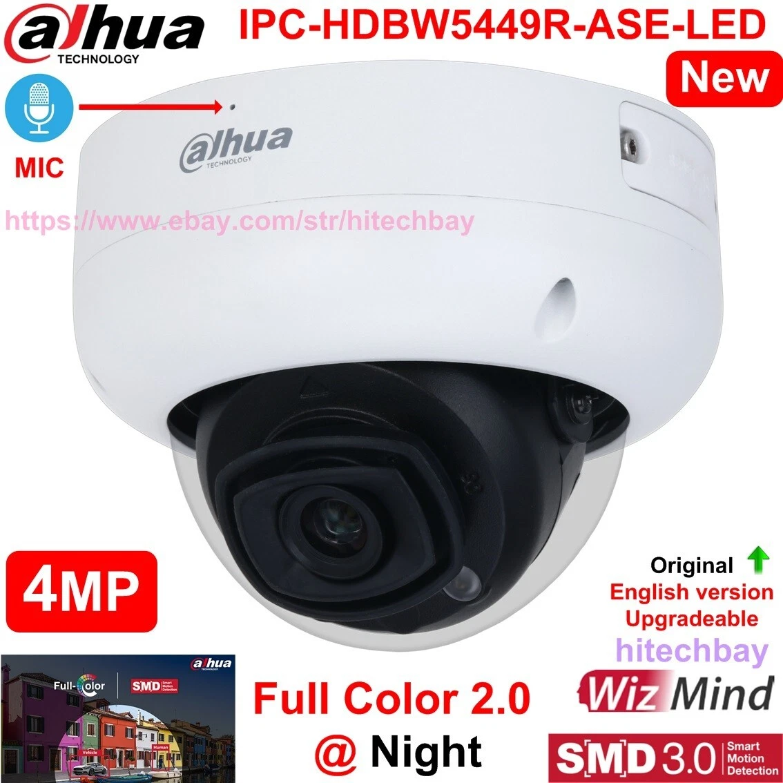 Dahua IPC HDBW5449R ASE LED 4MP Full color 2.0 Mic IP Dome Camera