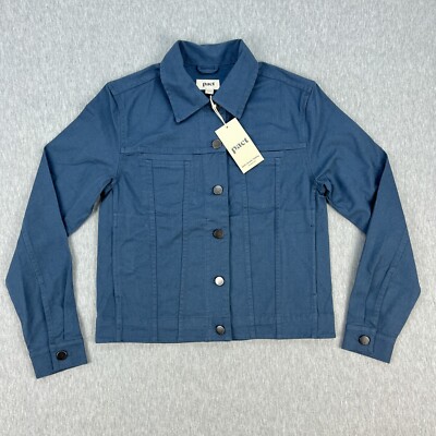 Pact Stretch Twill Jacket Womens XS Slate Blue Organic Cotton Button-Up Boho NEW