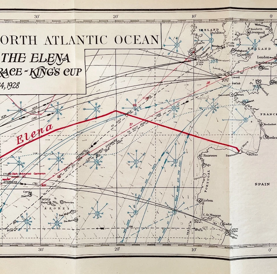 Mapa Náutico Copa del Rey 1928 Curso de la Carrera Elena a España Yate Grande DWS2 Foto 2 de 4